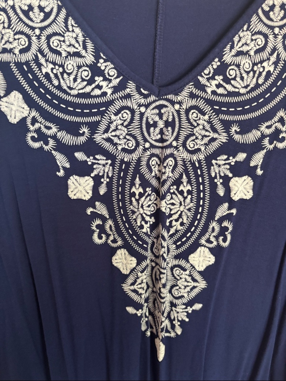 HEIMISH USA Navy Blue Short Sleeve Faux Embroidered V-Neck Tunic - Picture 2 of 7